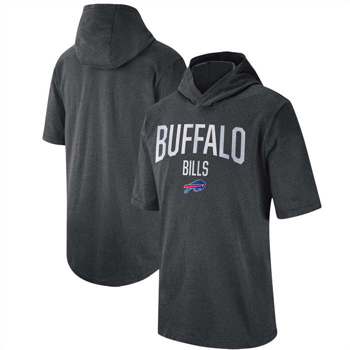 Men's Buffalo Bills Heathered Charcoal Sideline Training Hooded Performance T-Shirt